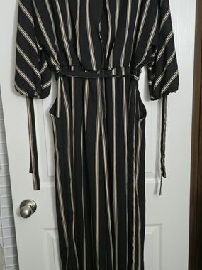 Black Striped V-Neck Women's Dress